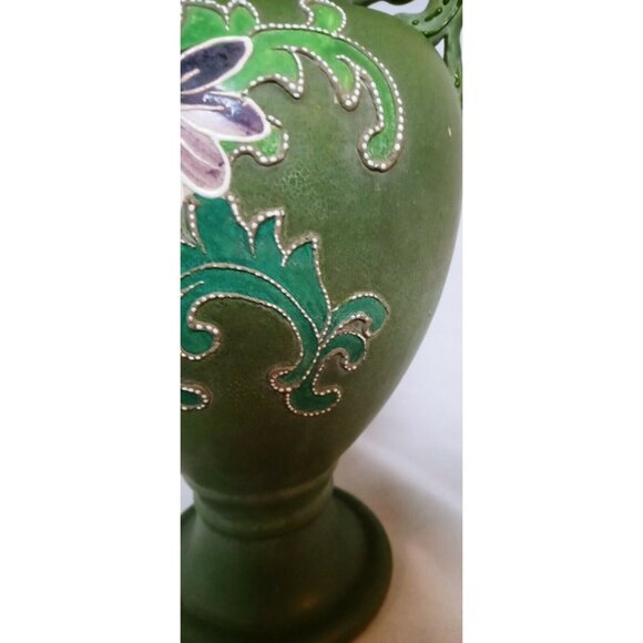 NEEDS SIZE   Japanese Nippon Raised Moriage Vase With Lizard Handles Floral Desi - Picture 5 of 10